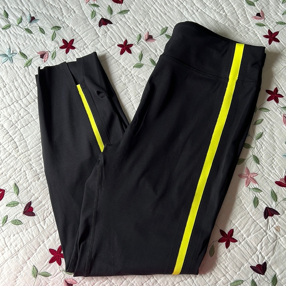 Zyia Active Luxe Neon Yellow Stripe High Waist Women’s Leggings Size 16-18